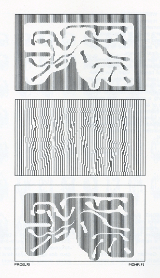 P-70, "circuit imprimé", dibujo de plotter. Tinta sobre papel, 50cm x 25cm, 1971
